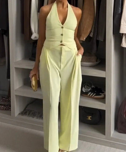 Yellow Halter Vest Trouser Suit