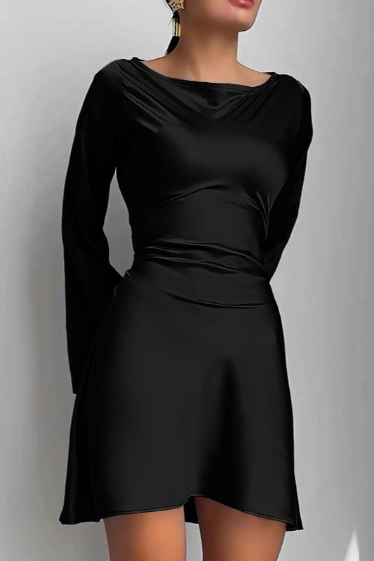 Elegant Satin Waist Tie Slim Bodycon Cocktail Cocktail Dress