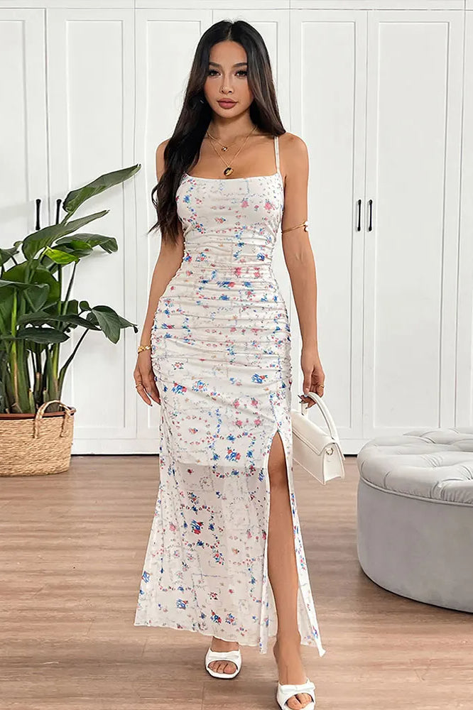 Spaghetti Strap Backless Floral Dress