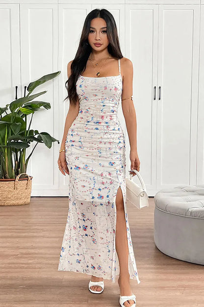 Spaghetti Strap Backless Floral Dress