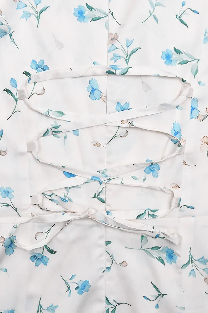 Satin Puff Sleeve Floral Dress