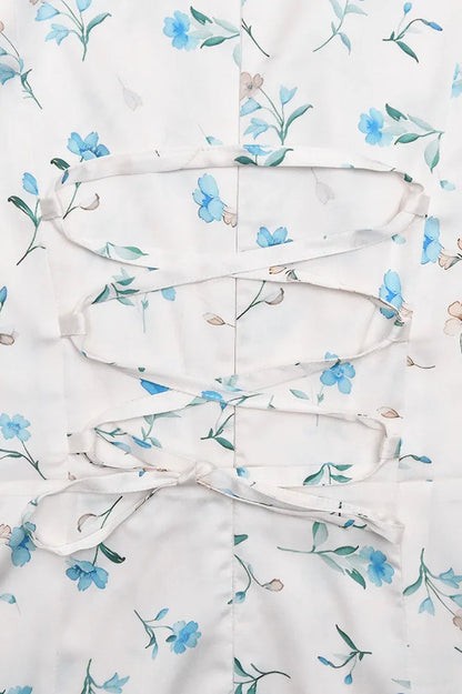 Satin Puff Sleeve Floral Dress