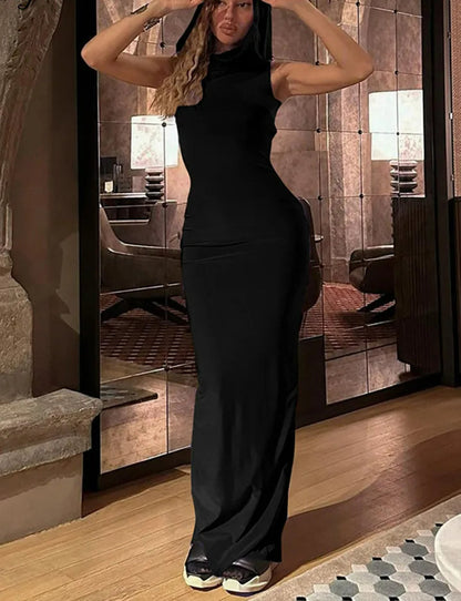 Hooded Sleeveless Slit Maxi Dress