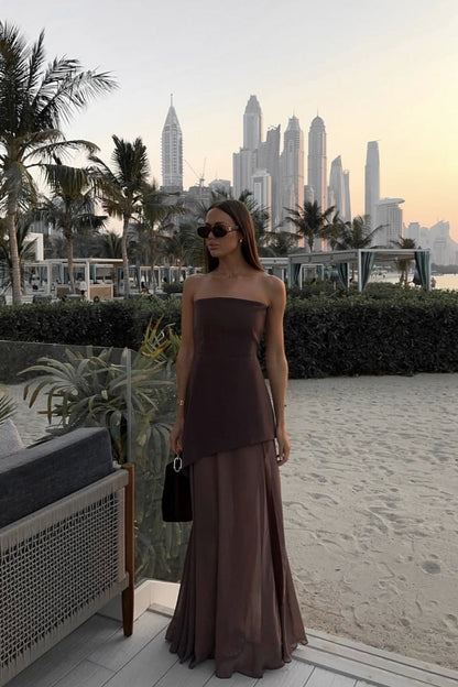 Elegant Strapless Sleeveless Maxi Dress