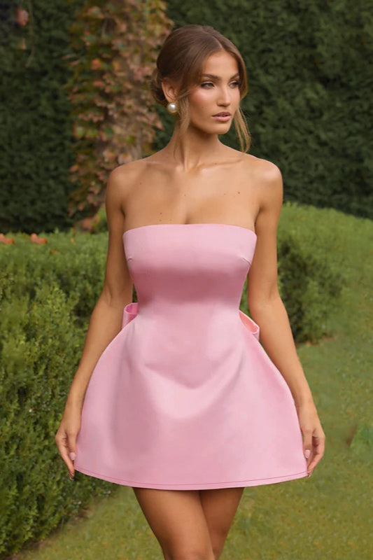 Satin Bow Low-Back Party Dress