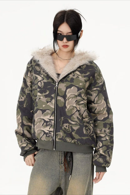 Thickened Hooded Camo Puffer Coat