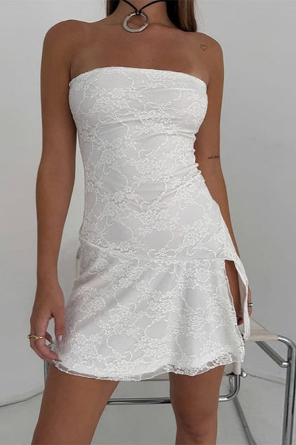 Lace Panel Strapless Mini Party Dress