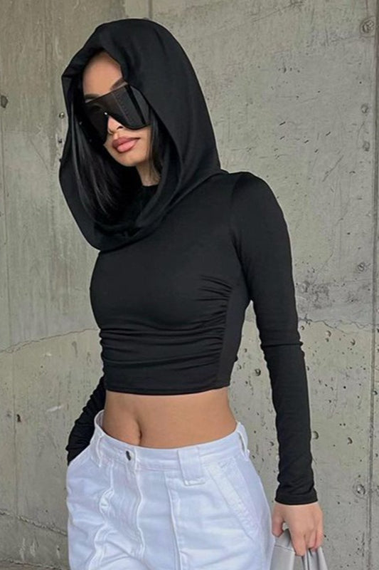 Ruched Hooded Crop Hoodie