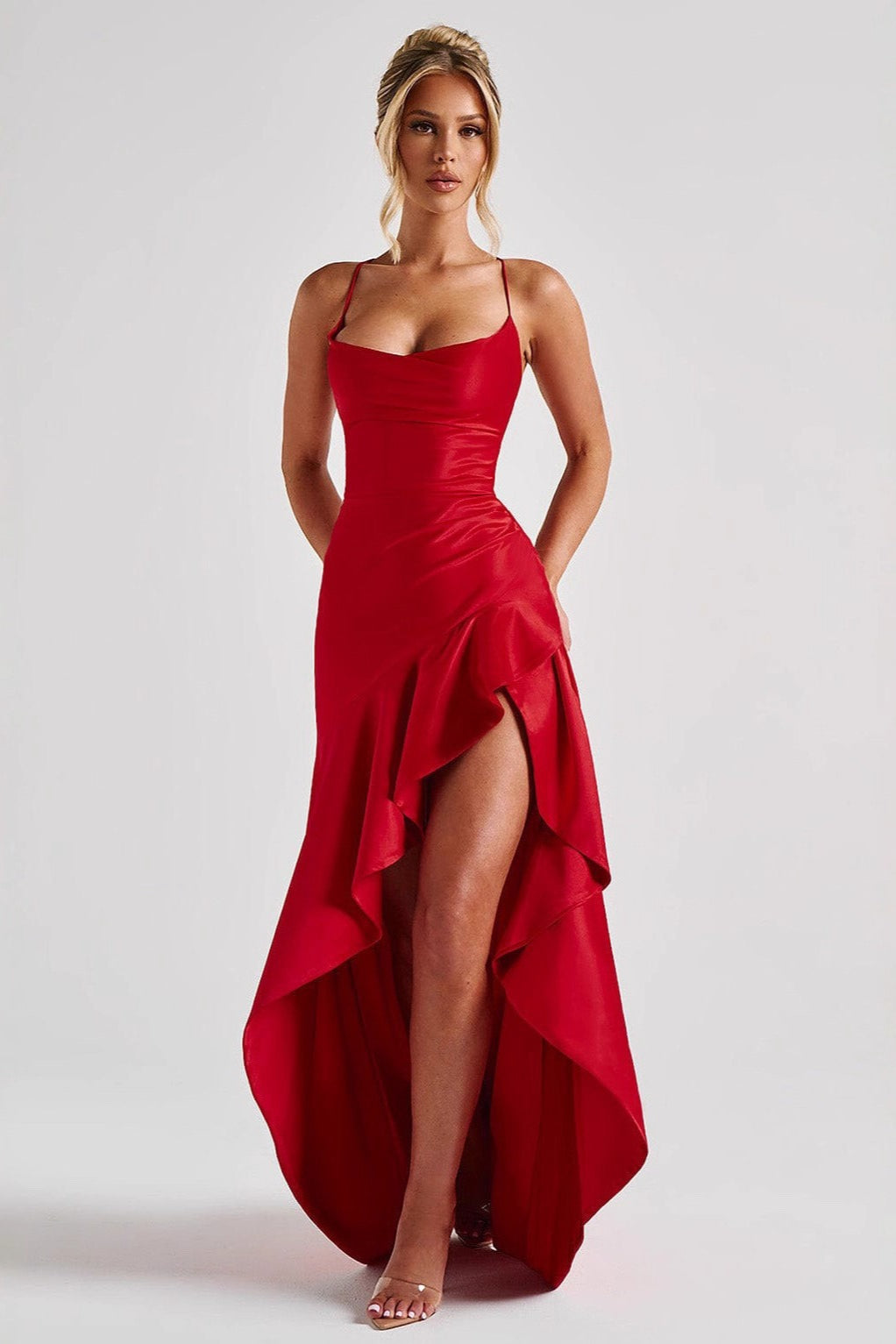 Backless Lace-Up Satin Silk Dress