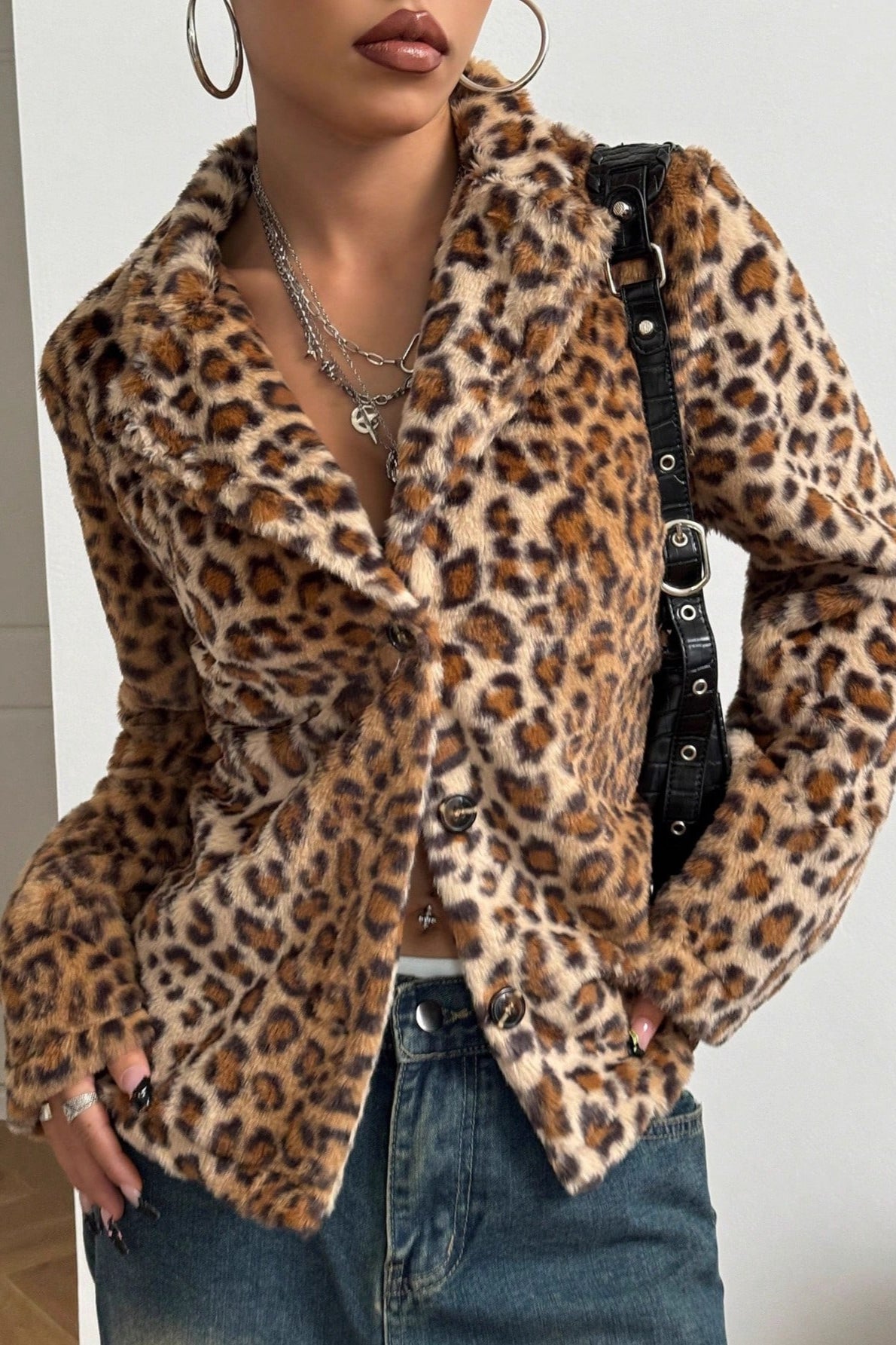 Thickened Leopard Print Lapel Coat