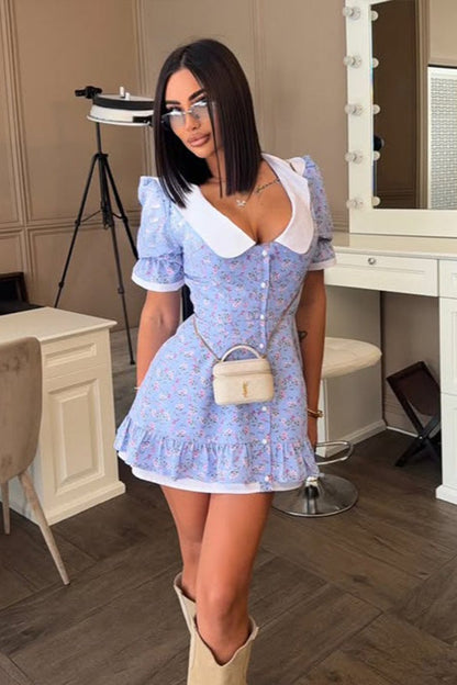 Ruffled Collar Floral Work Dress