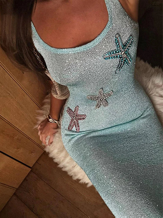 Sequined Knit Sleeveless Slim Summer Dress