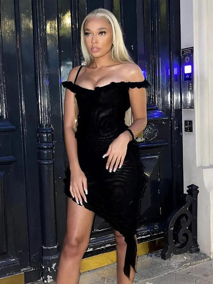 Ruffles Mesh Sleeveless Backless Party Dress