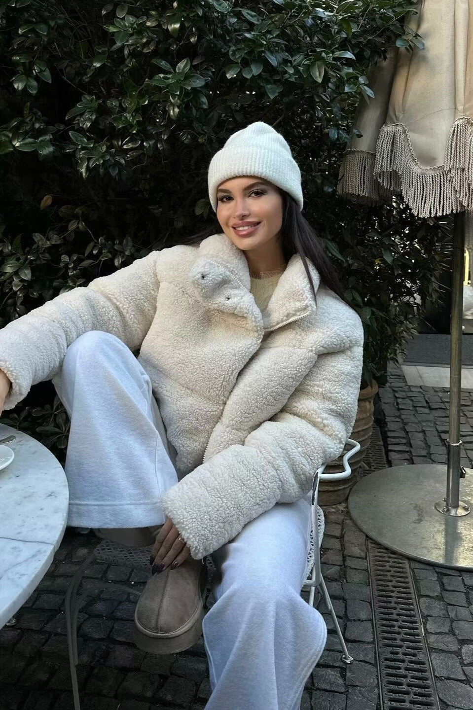 Short Faux Sherpa Fleece Coat