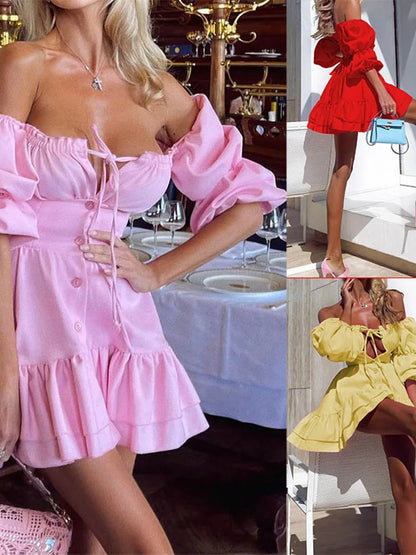 Fresh Sweet Fashionable Slim Flower Print Round Neck Midi Dresses