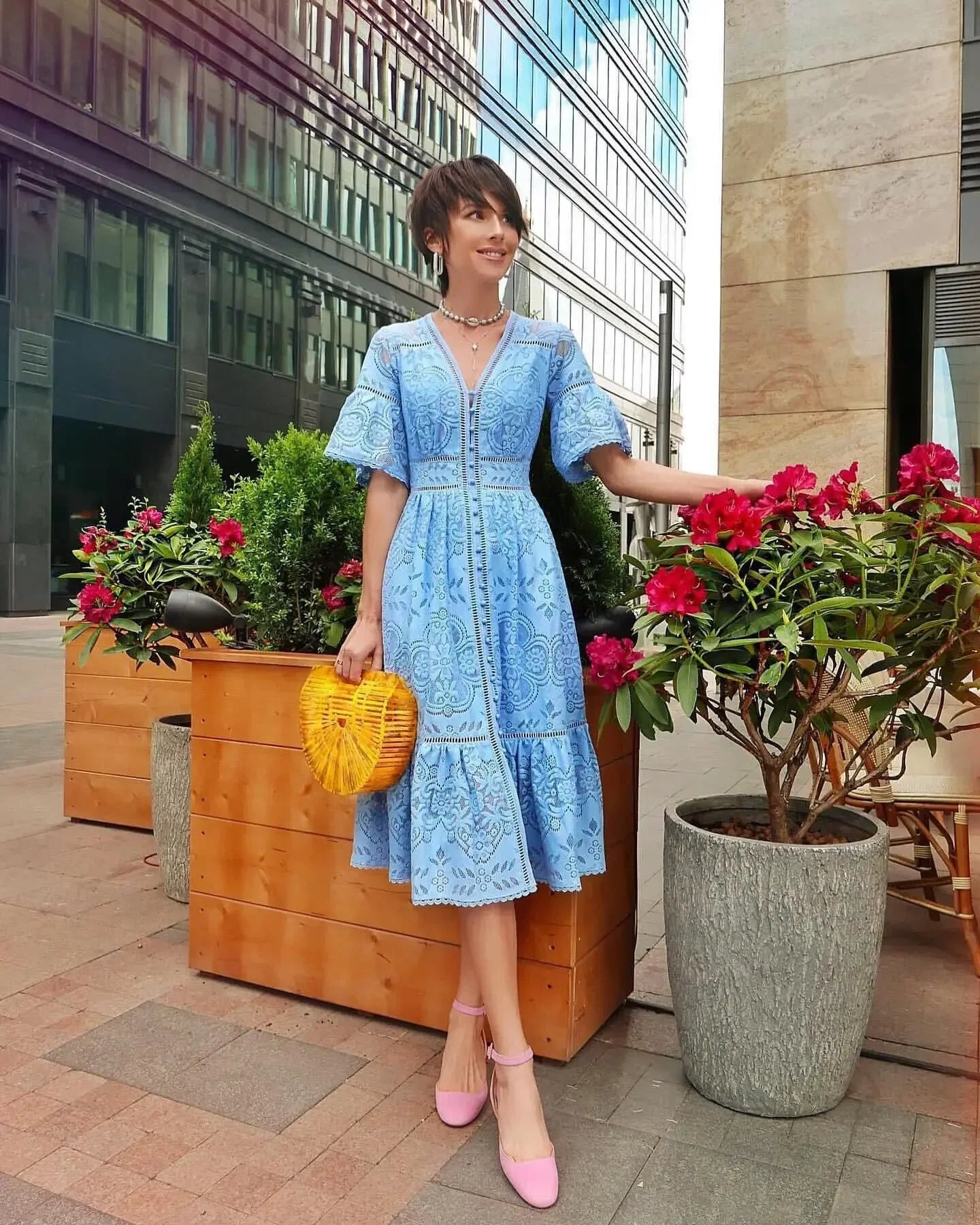 New Lace Flower Hollow Elegant Birthday Y2K Midi Dresses