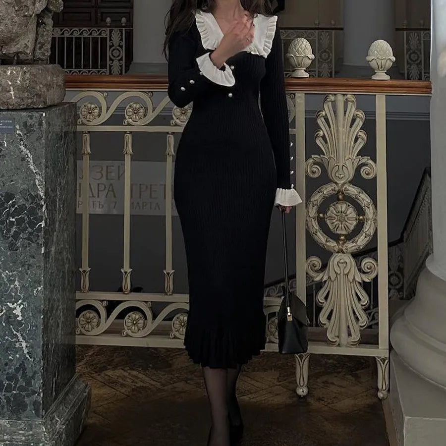 Button Ruffle Waist Midi Dress