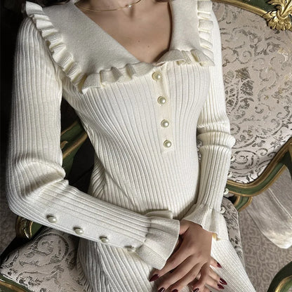 Button Ruffle Waist Midi Dress