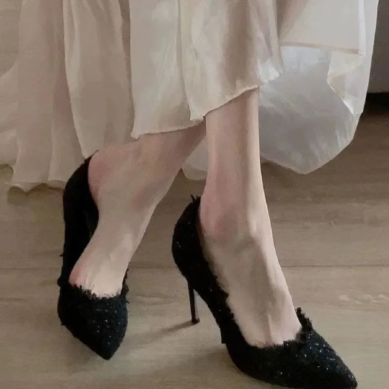 Solid Color Pointed Elegant Outdoor Slip-On Summer 2024 High Heel