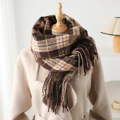 Winter Warm Cashmere-Like Plaid Blanket Wrap Scarf for Women