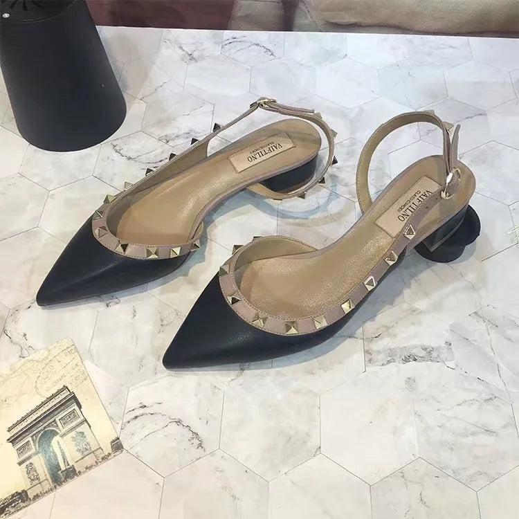 New High Quality Retro Rivet Daily Leisure Comfortable Shal Mouth Women's Sandals Low Heel Pumps