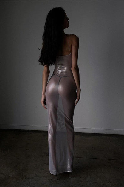 Sheer Metallic Slip Dress
