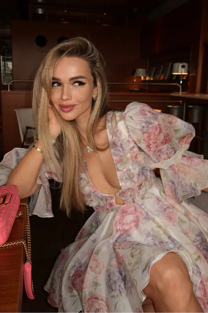 Puff Sleeve Mini Floral Dress