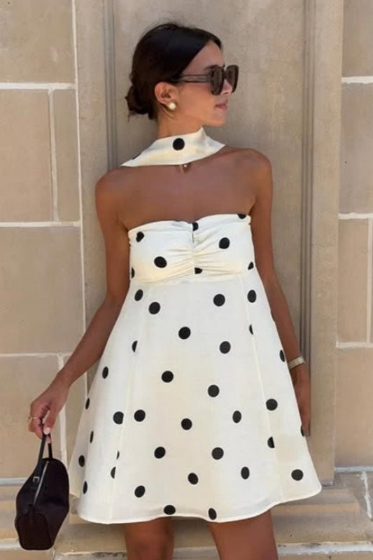 Chic Strapless Polka Dot Work Dress
