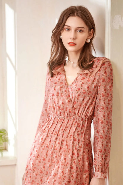 Printed Chiffon Fitted Waist Floral Dress