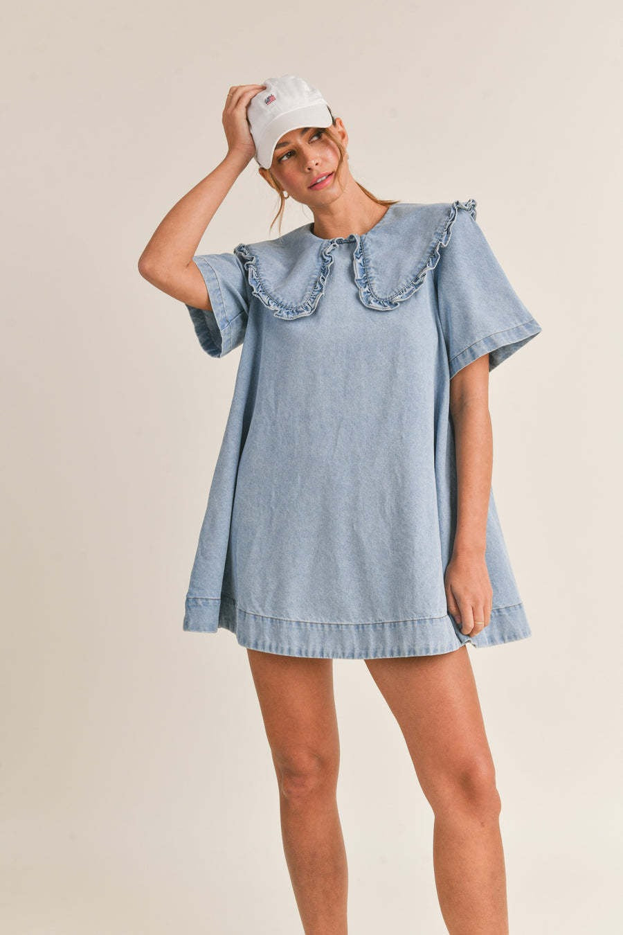 Ruffled Collar Denim Dress