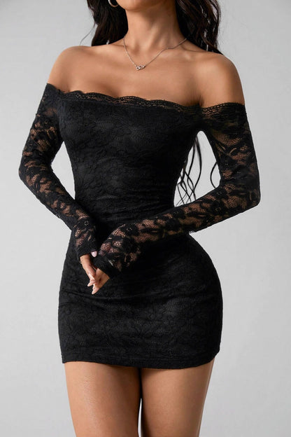Off Shoulder Long Sleeve Slim Lace Dress