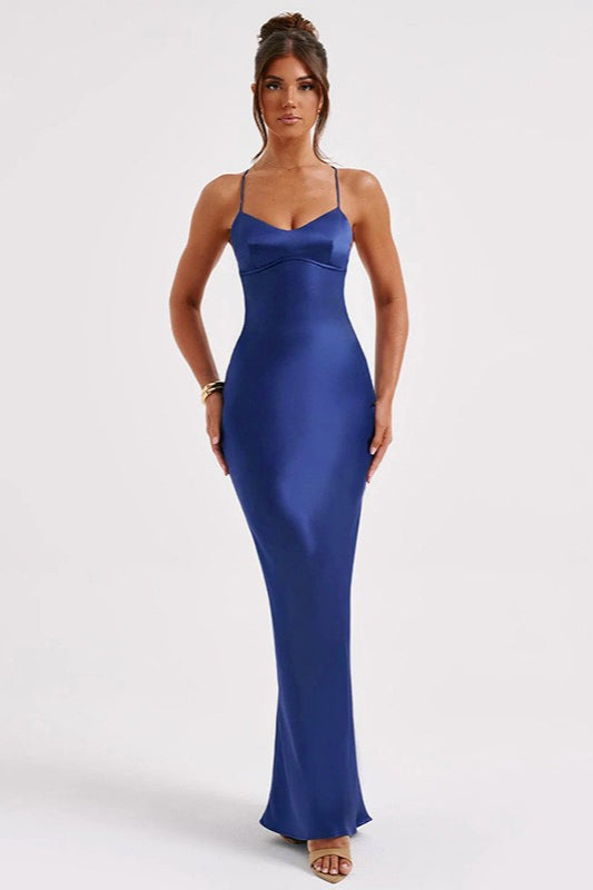 Backless Lace-Up Silk Dress