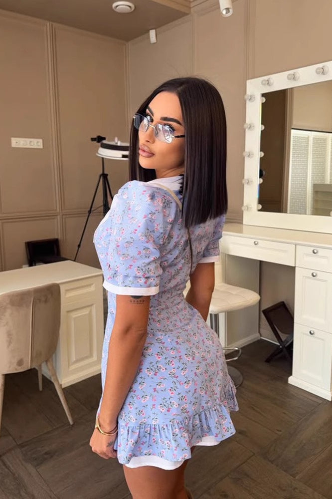 Ruffled Collar Floral Work Dress