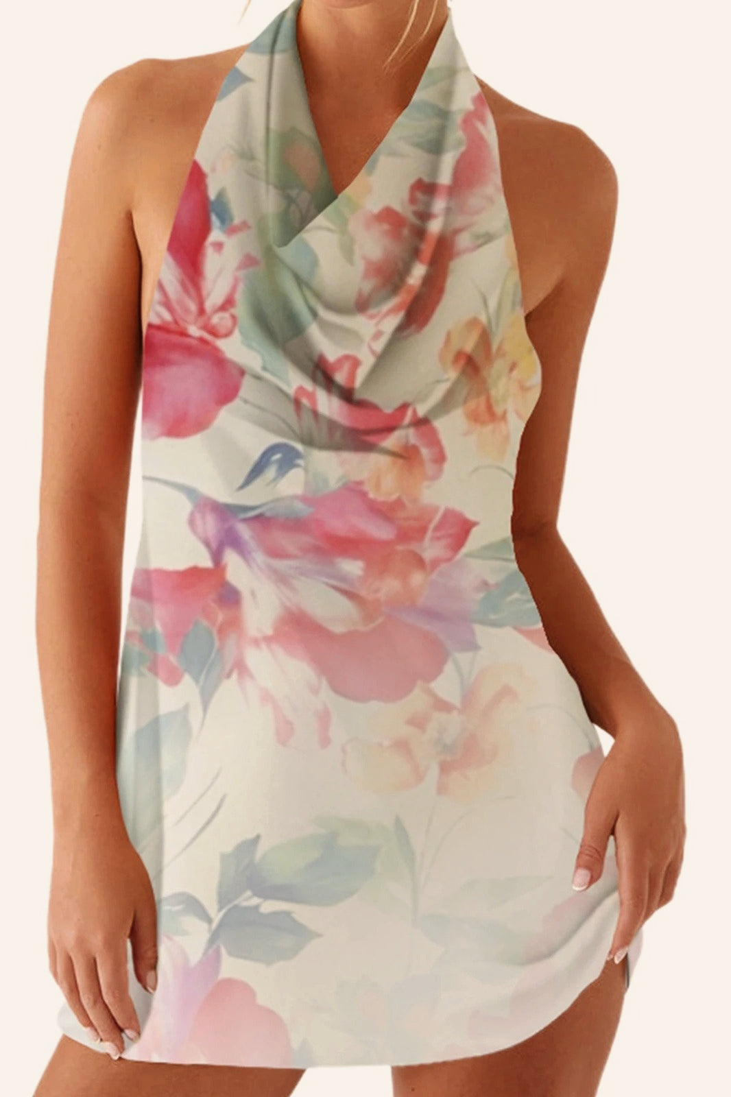 Floral Halter Neck Mini Dress