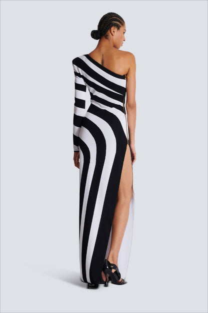 Zebra Print One Shoulder Long Sleeve Bandage Sweater Dress