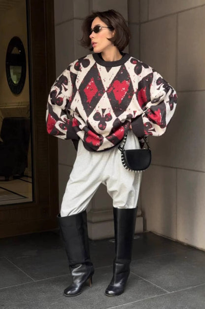 Colorblock Argyle Knit Sweater