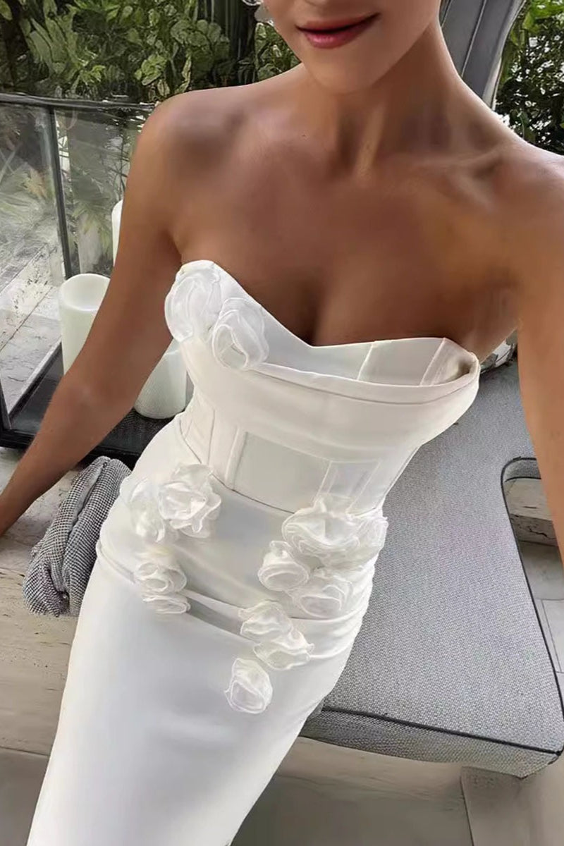 Elegant 3D Floral Tight Strapless Bandage Formal Dress