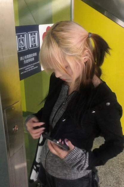 Y2K Zip-Up Knit Hoodie