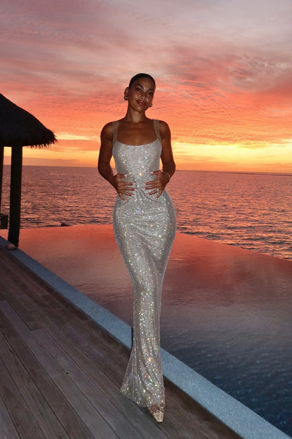 Crystal Low-Back Party Dress