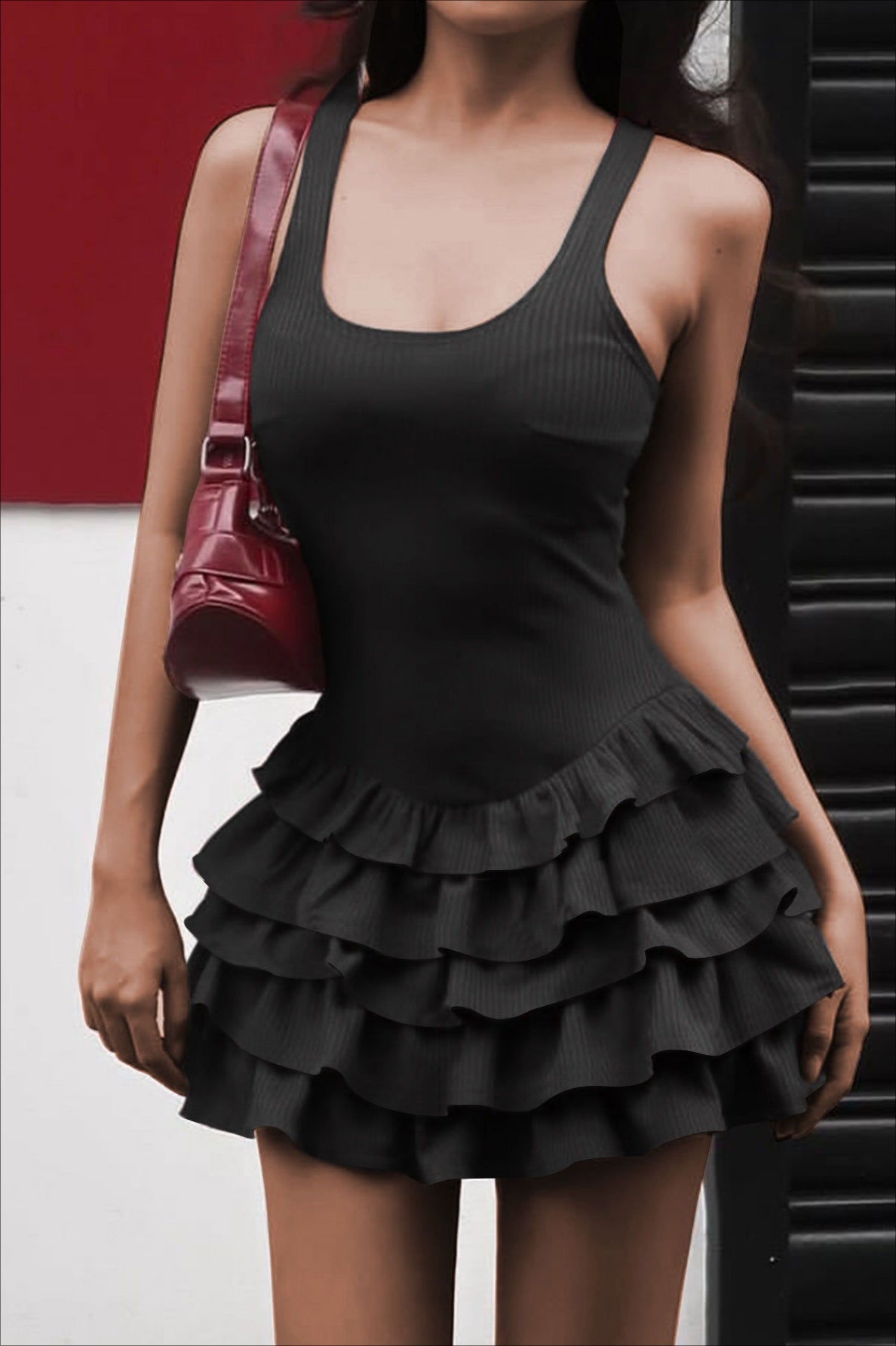 Puff Hem Bodycon Slip Dress