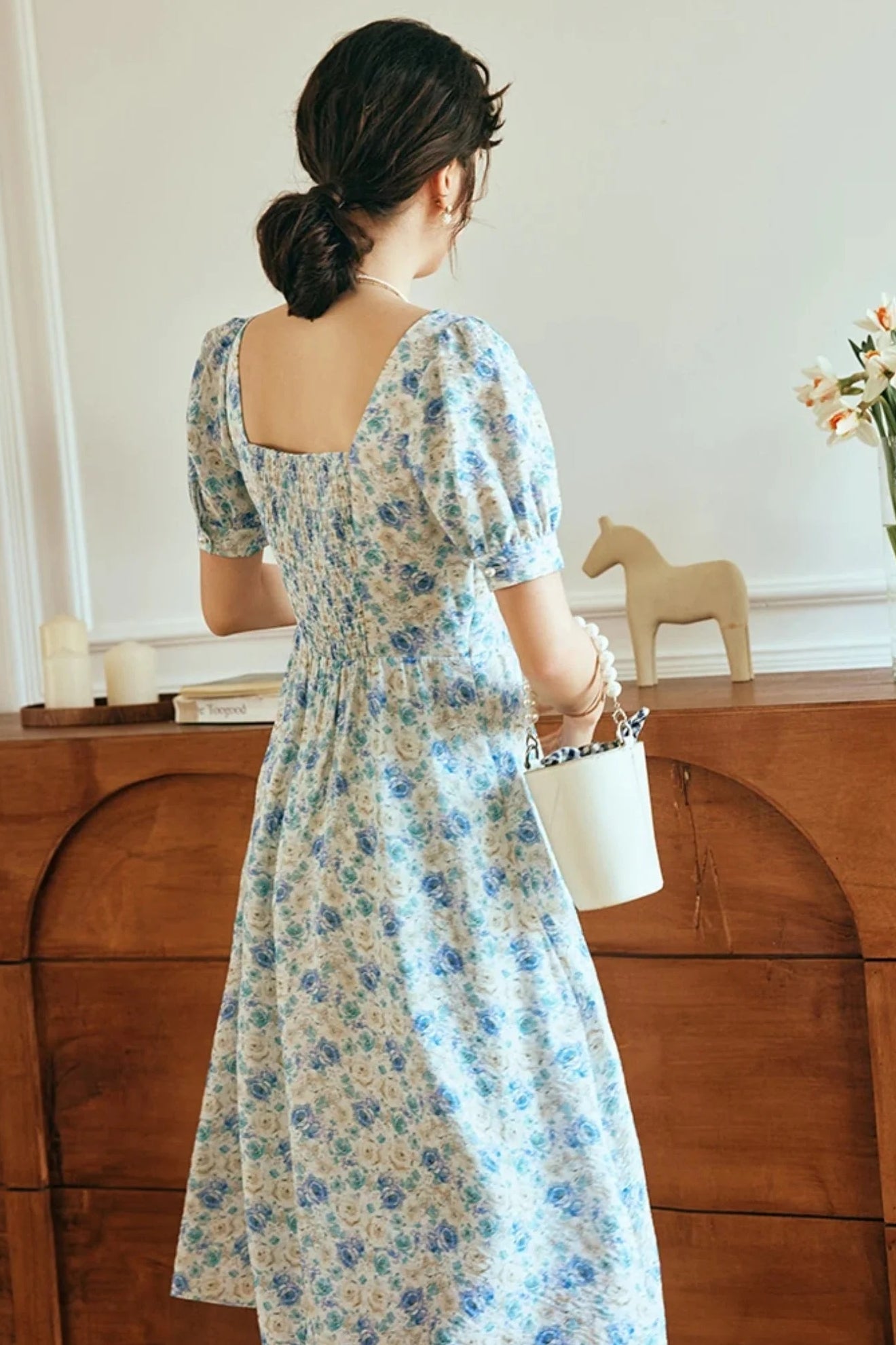 Printed Square Neck Floral Dress