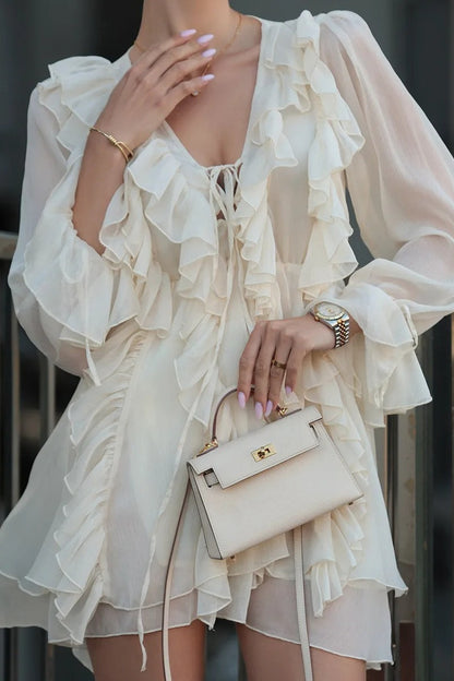 Chiffon Ruffle Tie Waist Mini Dress