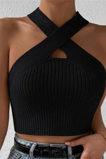 Knit Cross Neck Crop Top