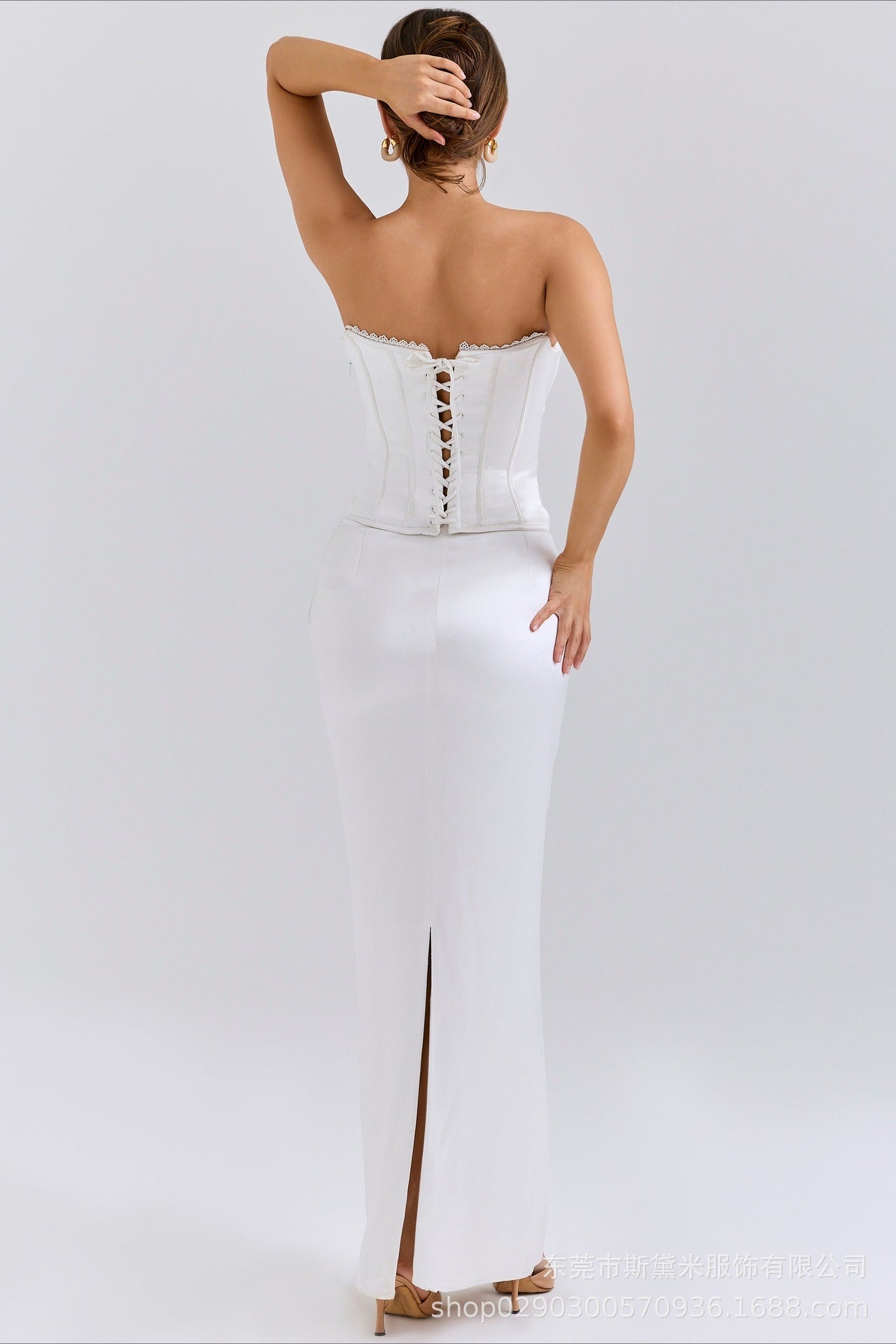 Elegant White Strapless Tie Satin Slim Bodycon Formal Dress