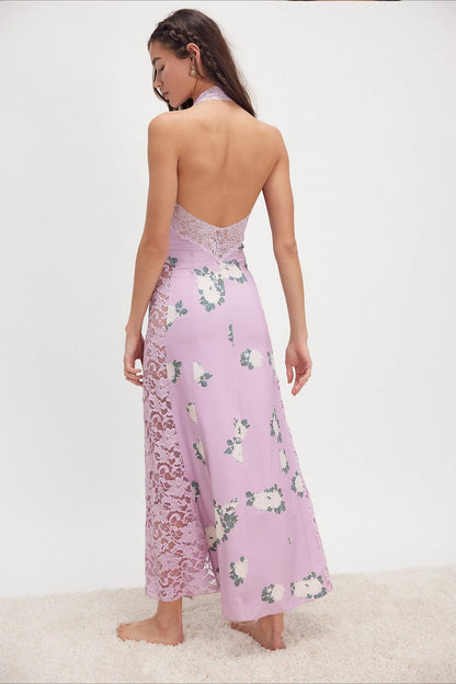 Elegant Floral Spaghetti Strap Maxi Lace Dress