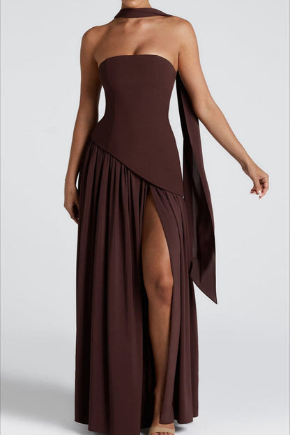 Color Block Sexy Strapless Off Shoulder Slim Formal Dress