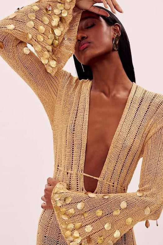 Sequined Knit Maxi Sweater Dress