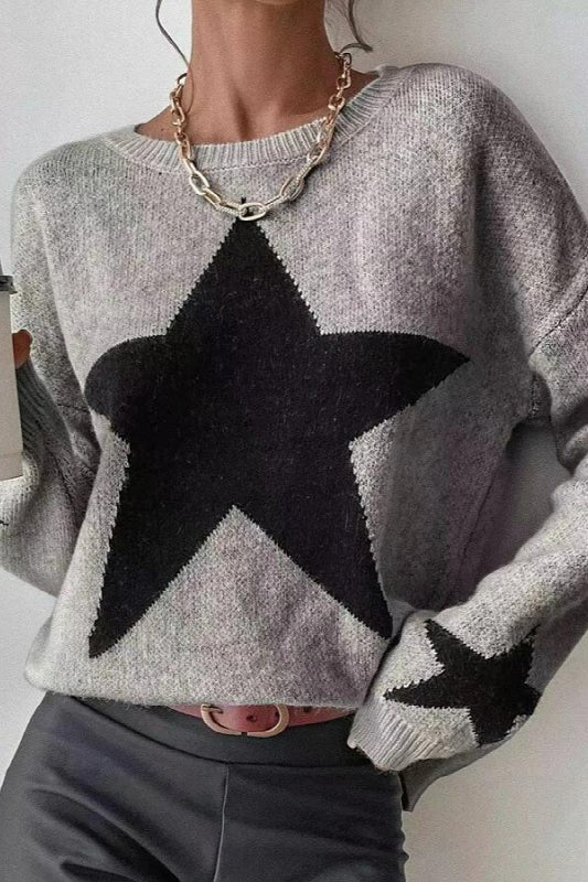 Ribbed Printed Knit Sweater