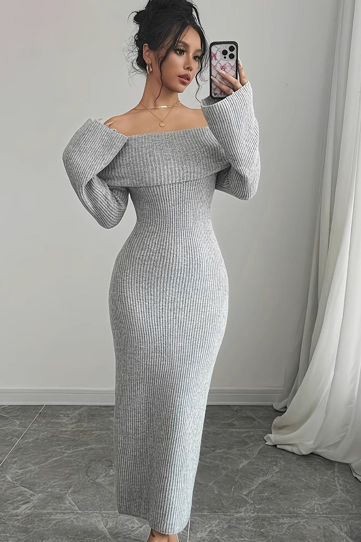 Sexy Long-Sleeve Knit Maxi Sweater Dress