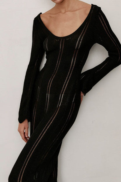 U Neck Long Sleeve Knit Work Dress